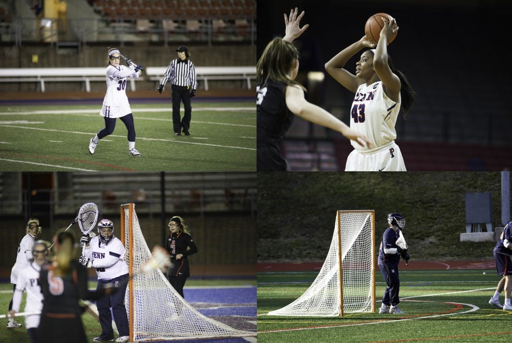 Alex Condon, Michelle Nwokedi, Reed Junkin and Britt Brown (clockwise) all earned Ivy honors after having big weeks for the Quakers.