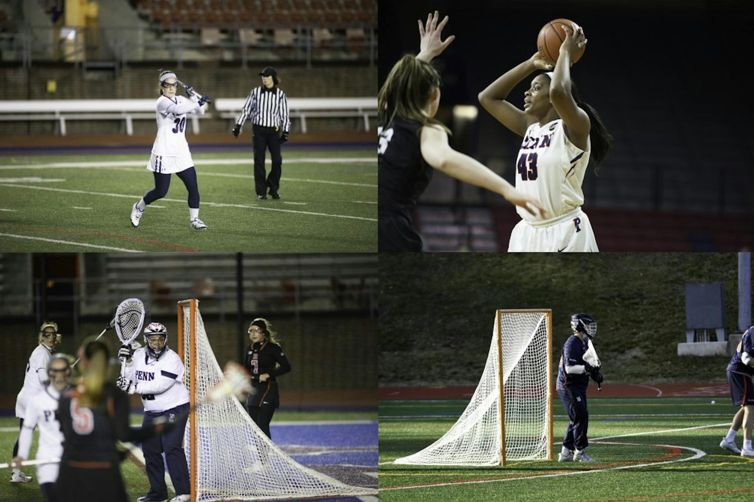 Alex Condon, Michelle Nwokedi, Reed Junkin and Britt Brown (clockwise) all earned Ivy honors after having big weeks for the Quakers.