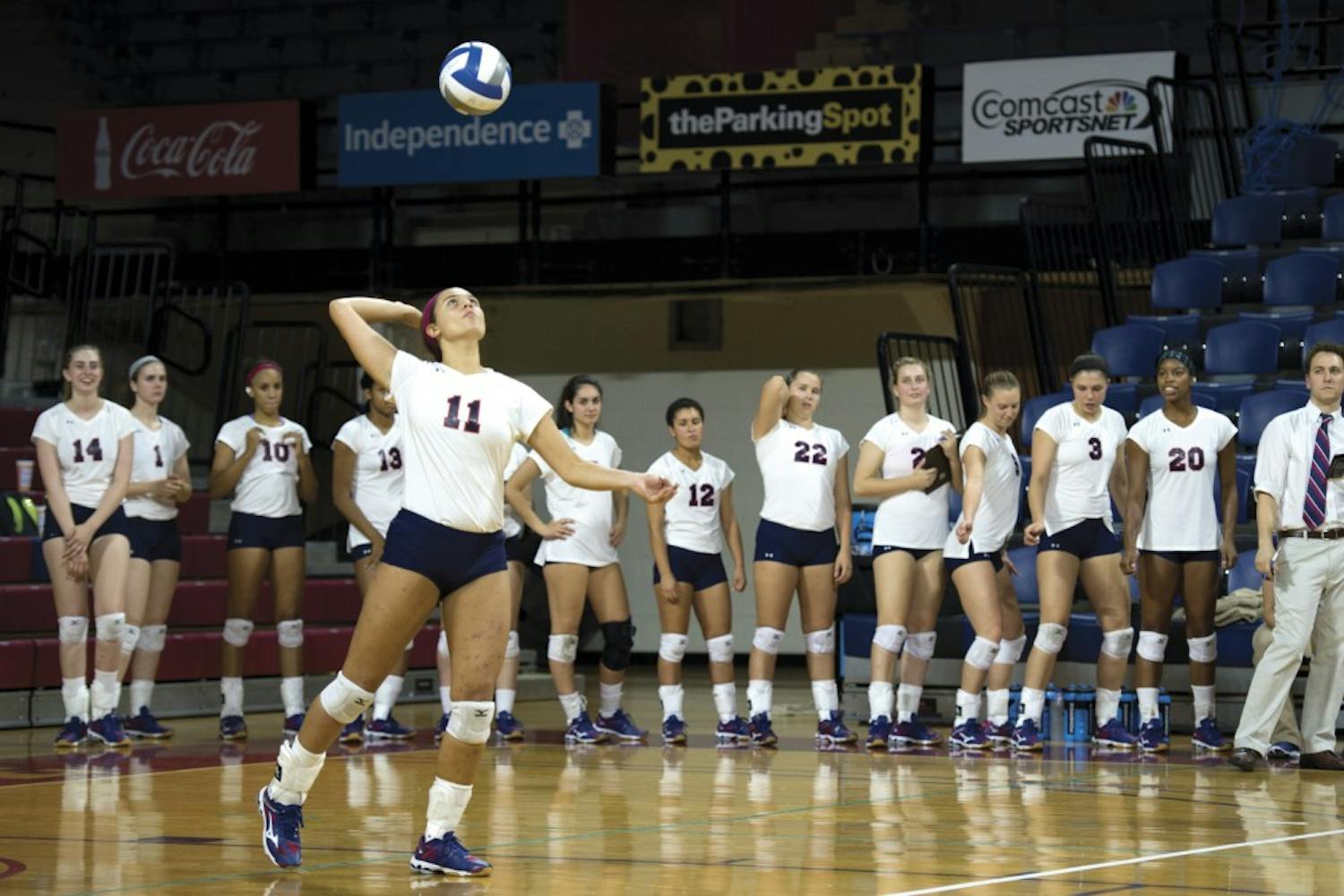 Freshman outside hitter Courtney Quinn had four kills and 11 digs in Tuesday's game against Delaware.