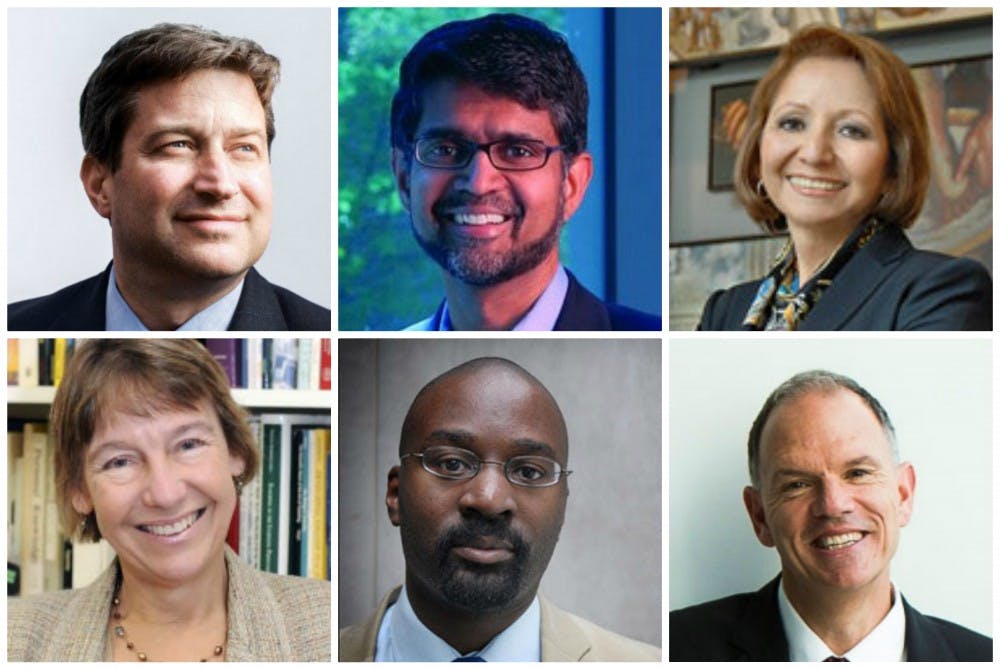 Penn's recently appointed Deans from left to right: Theodore Ruger, Vijay Kumar, Antonia Villarruel, Pam Grossman, John L. Jackson Jr., Geoffrey Garrett.