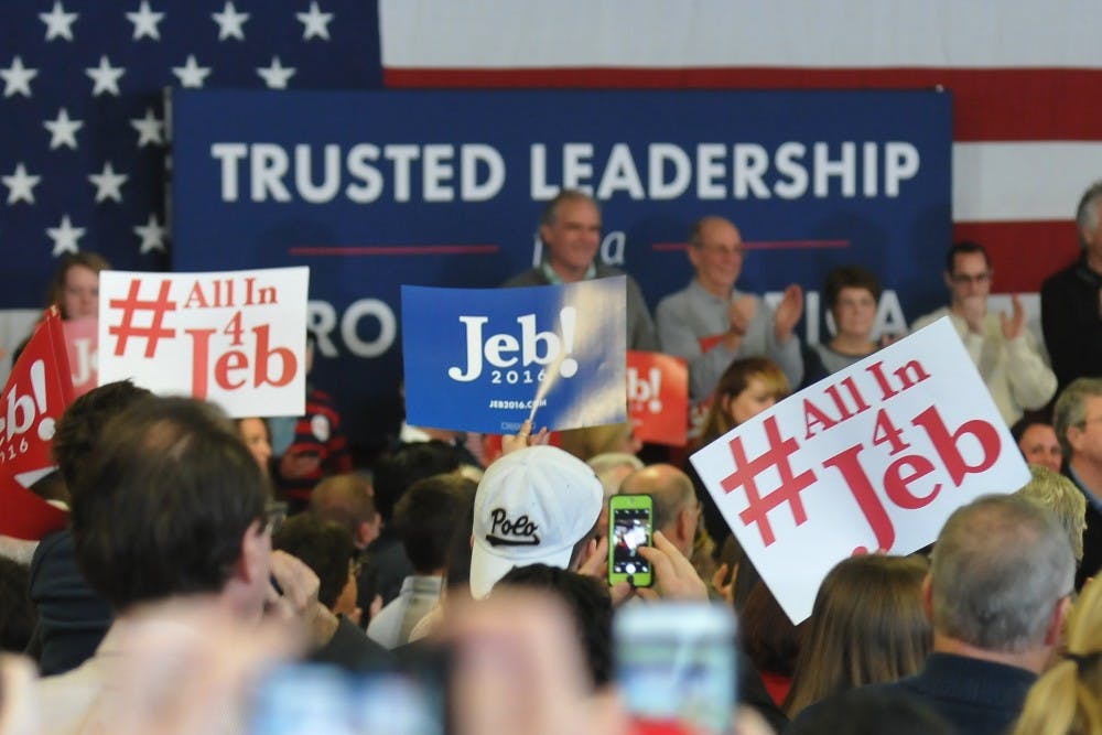 In between Penn women's basketball's games against Harvard and Dartmouth, Daily Pennsylvanian sports reporters covered a Jeb! town hall event in Bedford, N.H., on Saturday.