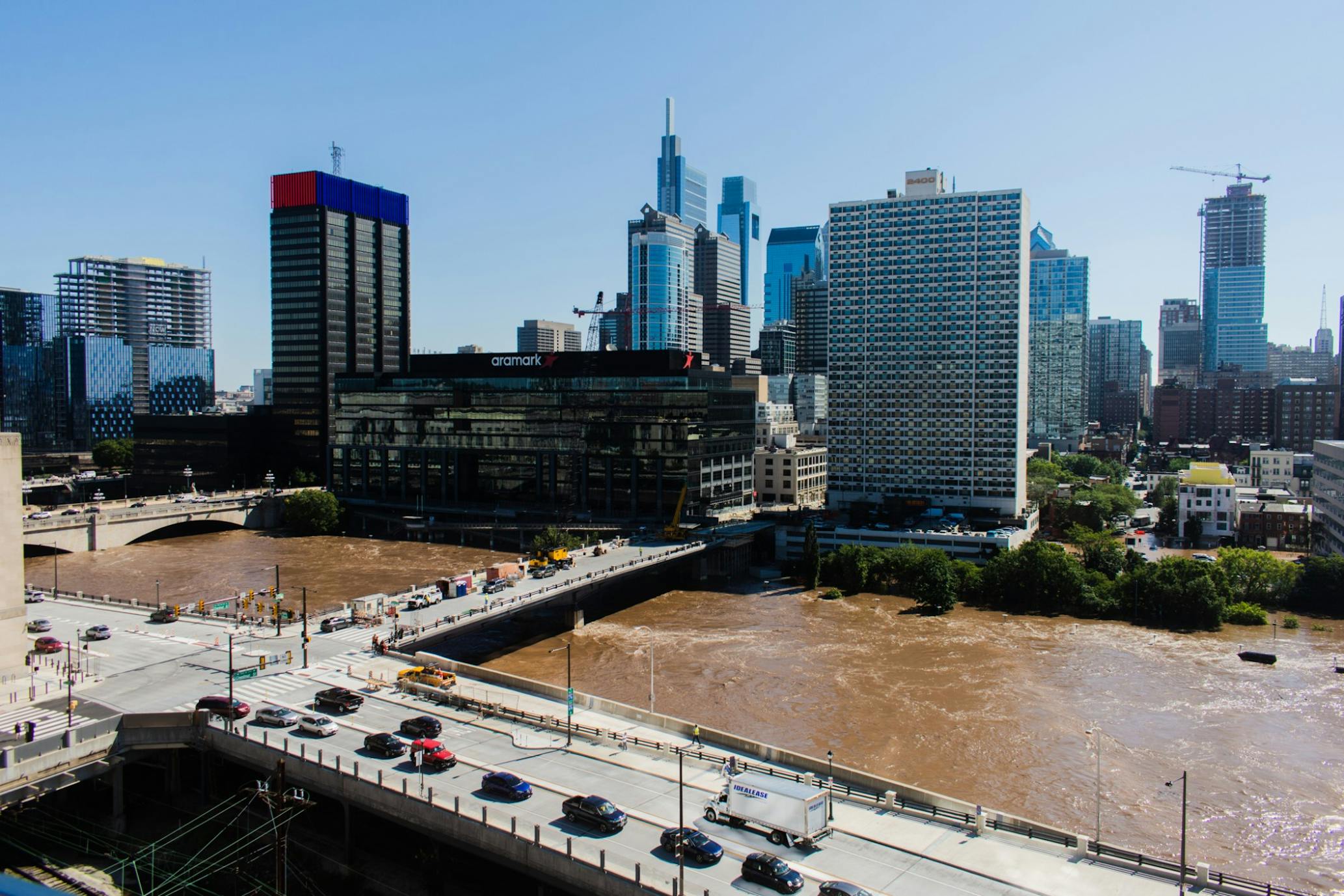 9-2-21 Philadelphia Schuylkill Flood Overhead Skyline (Max Mester)