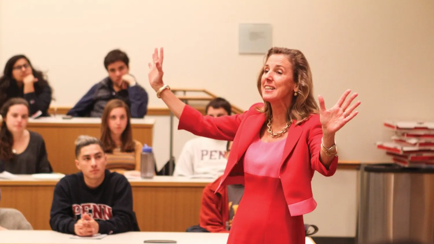 On Tuesday, Democratic candidate for the United States Senate Katie McGinty addressed an audience of students at Penn. | Courtesy of Penn Democrats
