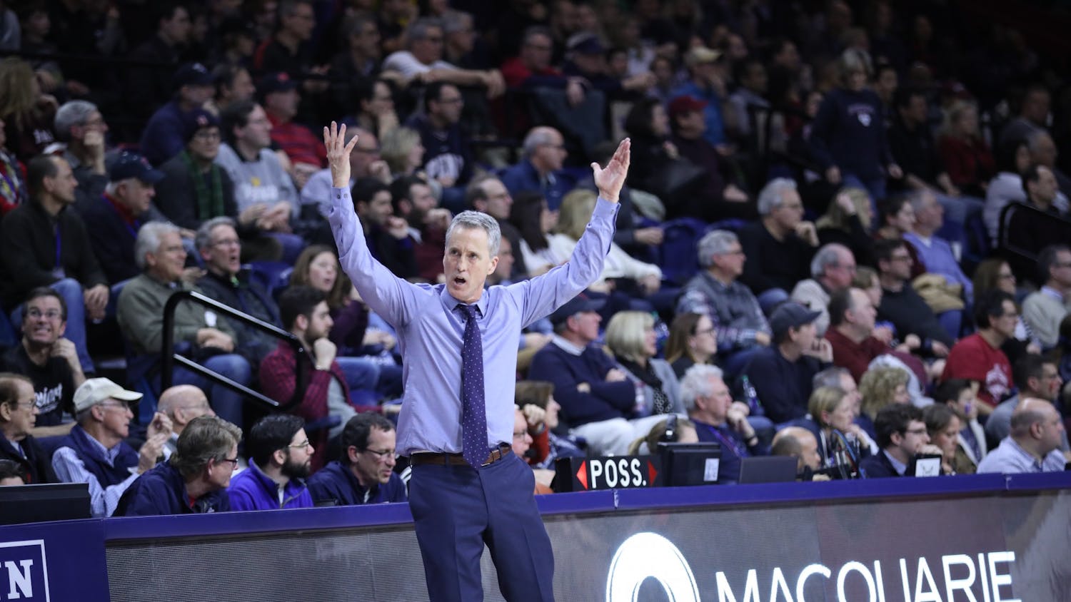 2-16-2019 Mens Basketball versus harvard Steve Donahue (Nicole Fridling).jpg