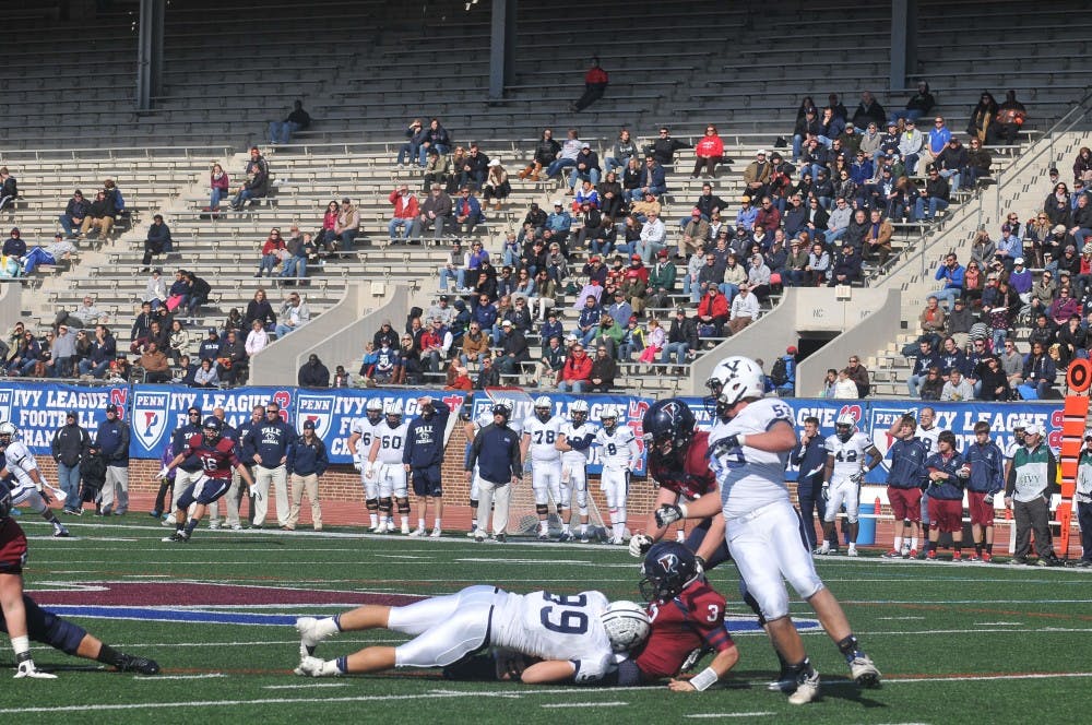 	Although fifth-year senior quarterback Ryan Becker (No. 3) struggled to get Penn’s offense going early, the Quakers eventually started racking up substantial yards and converting drives on the Bulldogs’ ‘D’ as the game progressed.