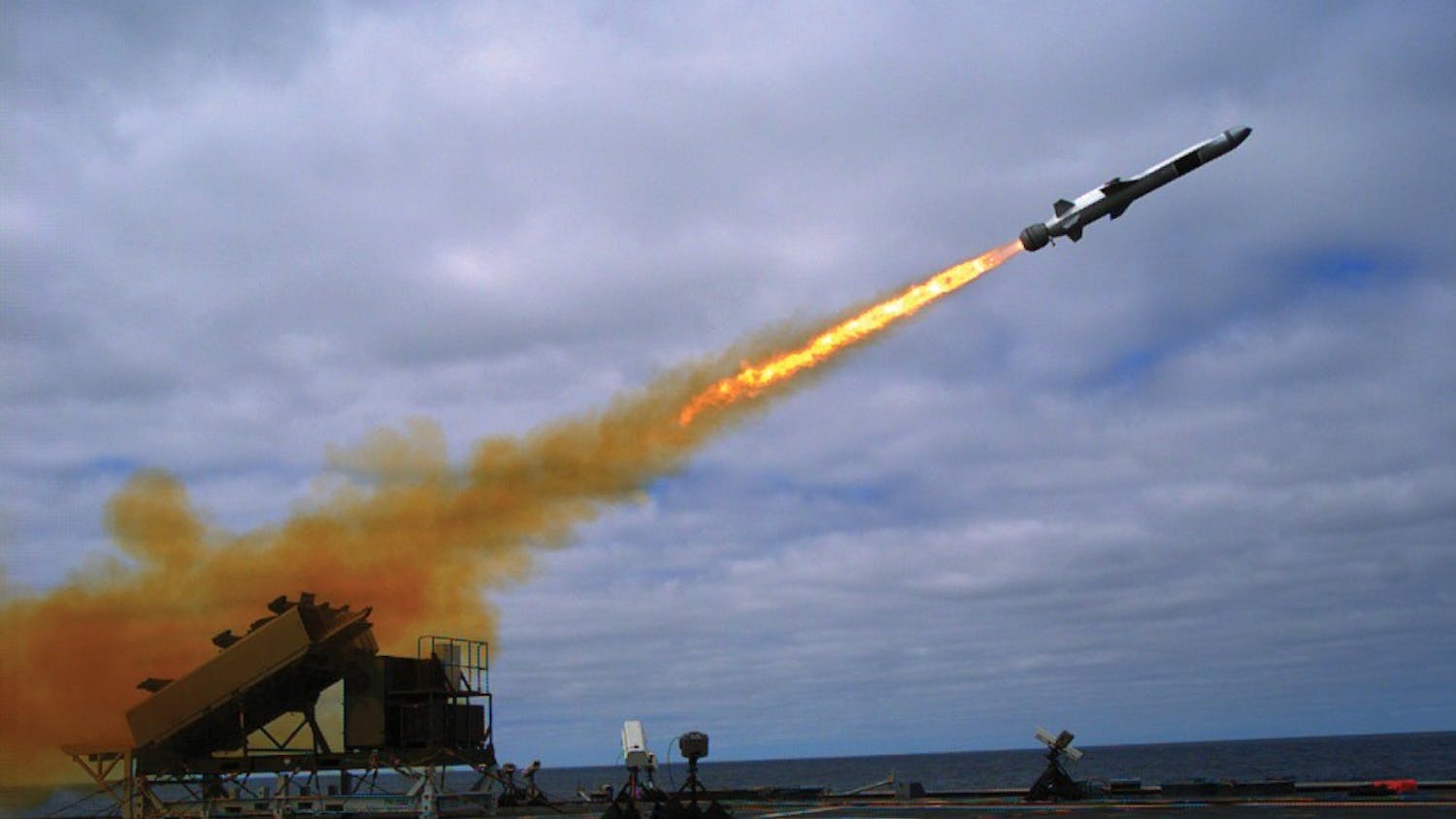 140923-N-MB306-007 (Sept. 23, 2014) - The crew of the littoral combat ship USS Coronado (LCS 4) successfully performed a live-fire demonstration of a Kongsberg Naval Strike Missile (NSM) during missile testing operations off the coast of Southern California, Sept. 23. During the test, the Norwegian-made Kongsberg NSM was launched from the deck of Coronado and scored a direct hit on its intended target, a Mobile Ship Target (MST). (U.S. Navy photo by Mass Communication Specialist 2nd Class Zachary D. Bell/Released)