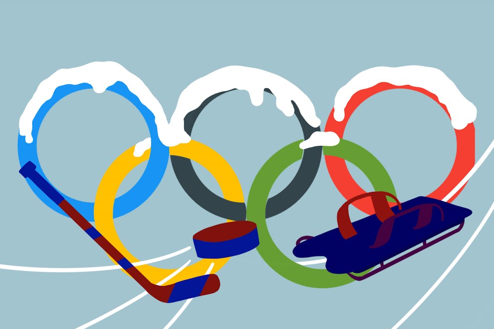 Ilustrasi logo olimpiade musim dingin, salah duanya: bobsleigh & biathlon