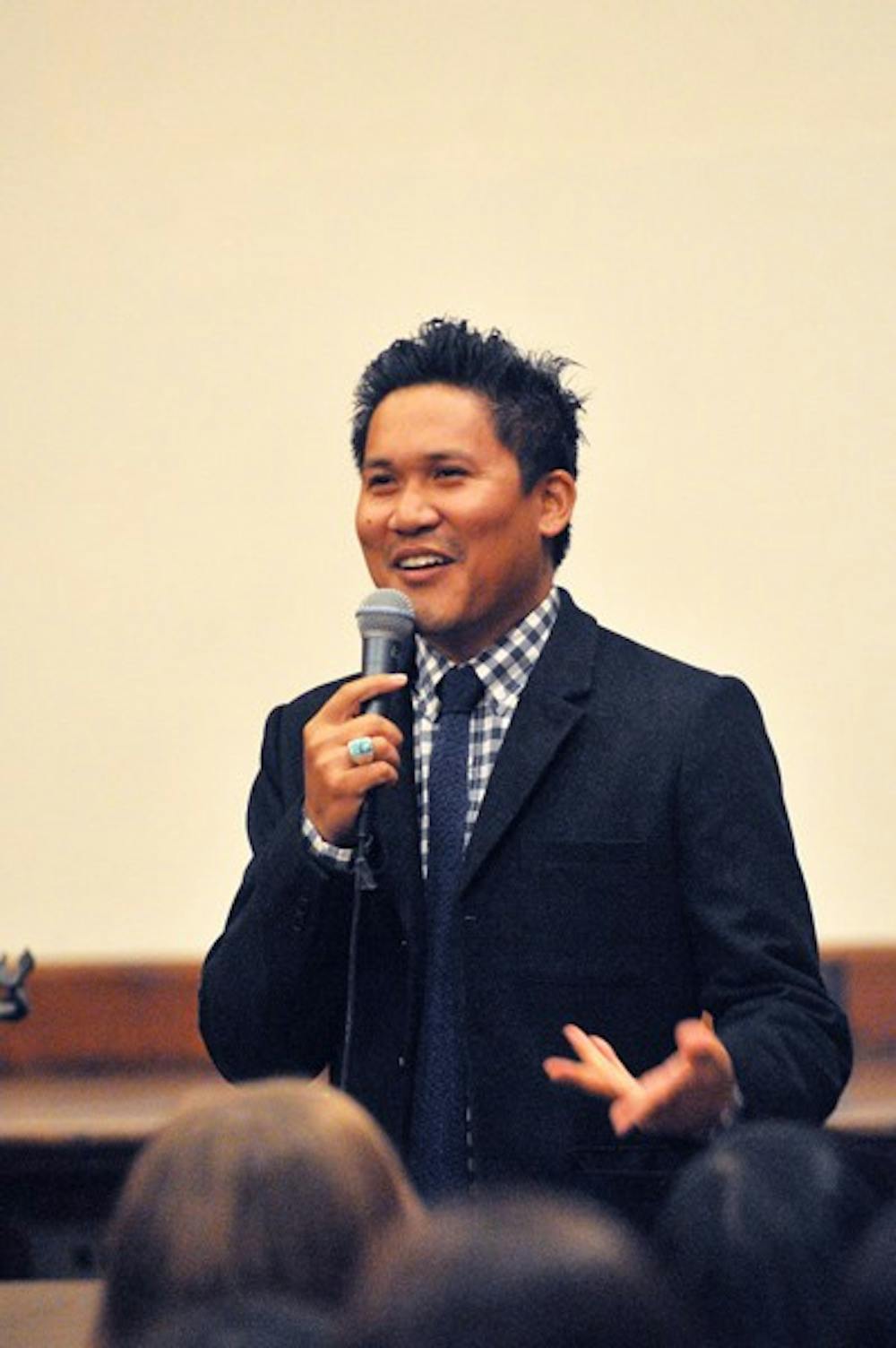 Actor Dante Basco gives a speech in Houston Hall for Philipino American History Month