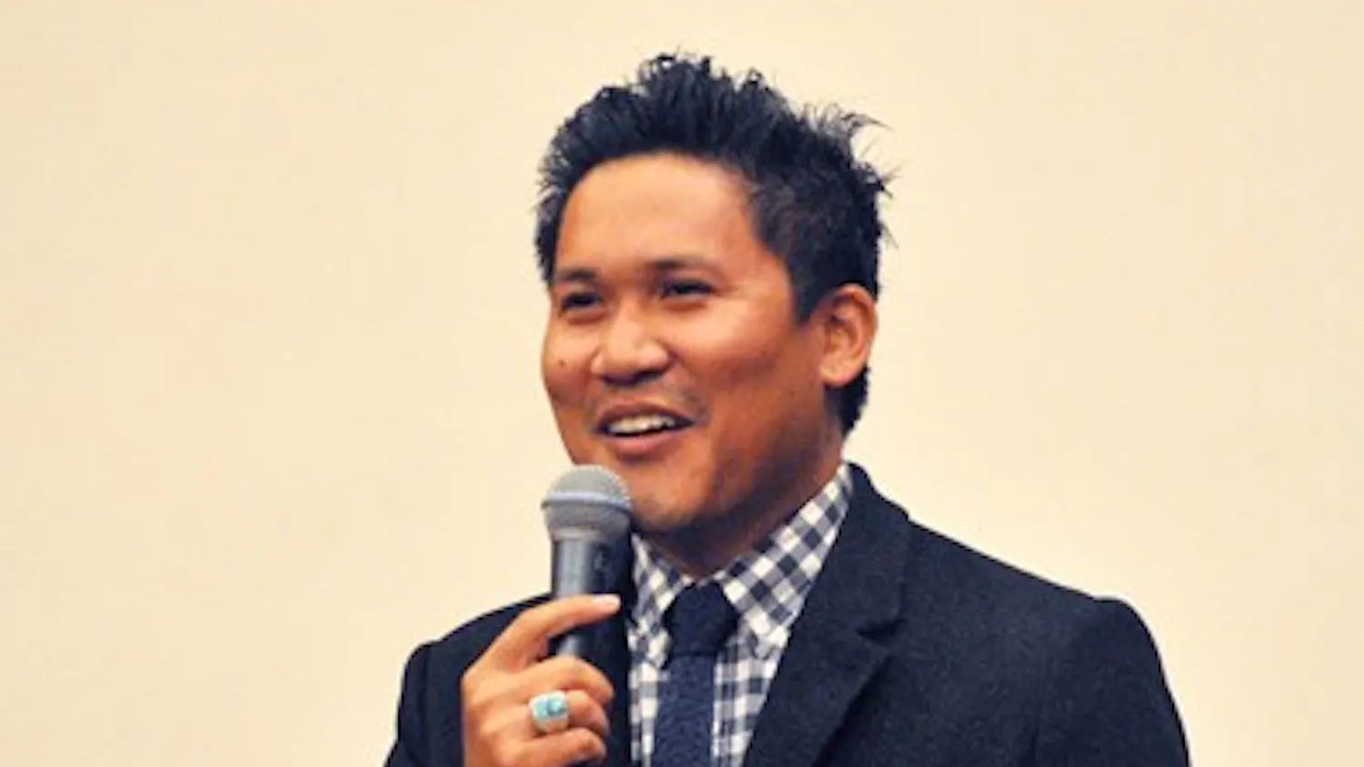 Actor Dante Basco gives a speech in Houston Hall for Philipino American History Month