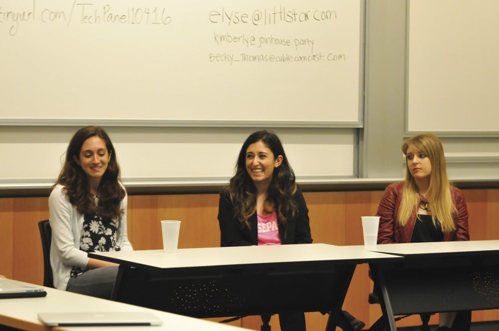 Female alums working at technology companies such as Comcast  and Littlstar advised students to be open-minded in their job hunts.