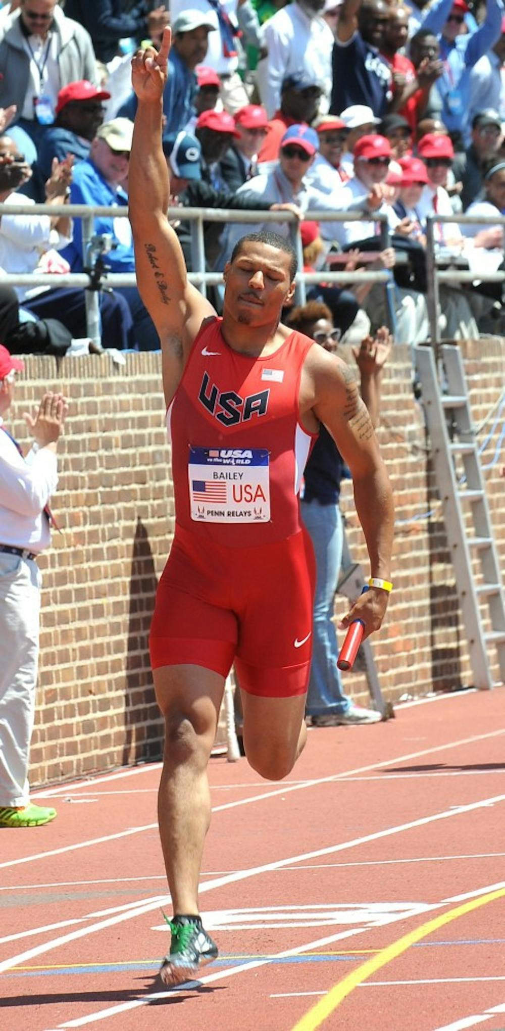 Penn Relays 2013, held at Franklin FIeld, featuring multiple Olympian athletes in the USA vs the World event