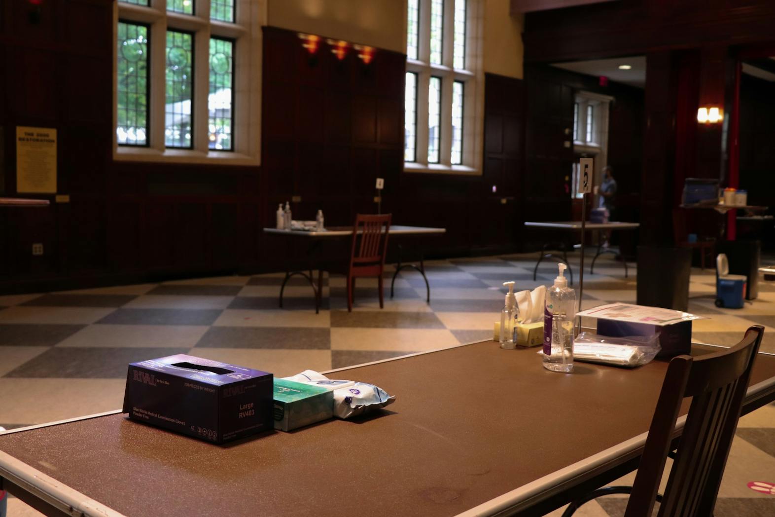 COVID-19 Coronavirus Testing Site Houston Hall of Flags Tissue Hand Sanitizer Work Station.jpg