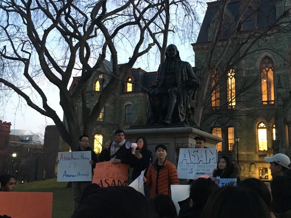 Students and faculty gathered on College Green to demand support and recognition for the Asian American Studies program. 