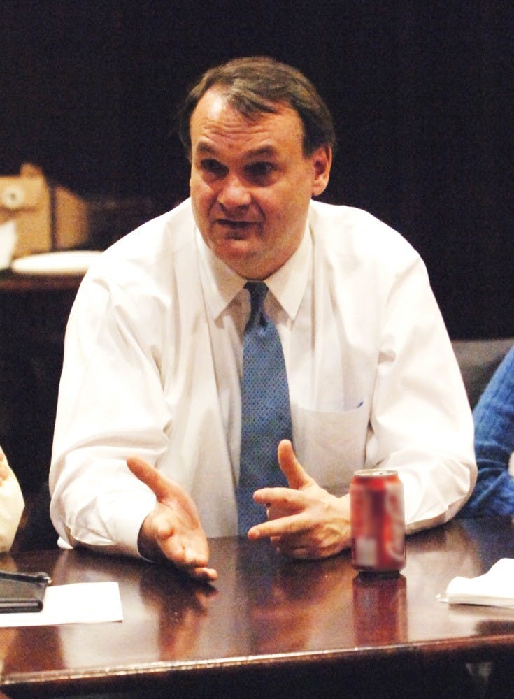 Dean Michael Fitts takes questions from undergraduate students as part of SCUE's Education Week.  The discussion centered mainly around the law school, it's interaction with the rest of the university, and it's admissions preferences.  Took place in Houston Hall.