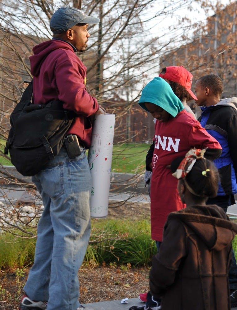 College Day with Lea Elementary School; students came in with their parents to learn about Penn and opportunities in college education. Photos of tour and of Penn Park fun and games