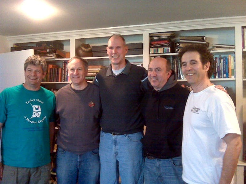(From left) Bob Astrove, Rick Talisman, Matt White, Jon Talisman and David Trebach gather at Rick's Carderock, Md. home. The group grew up together as childhood friends and remained so throughout White's life. 