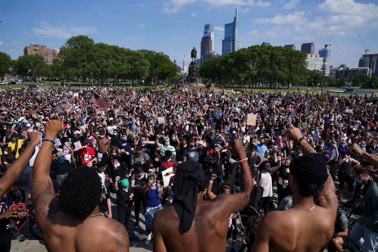 Symbolic Fists at Protest Philadelphia George Floyd Protest Fifth Day.jpg