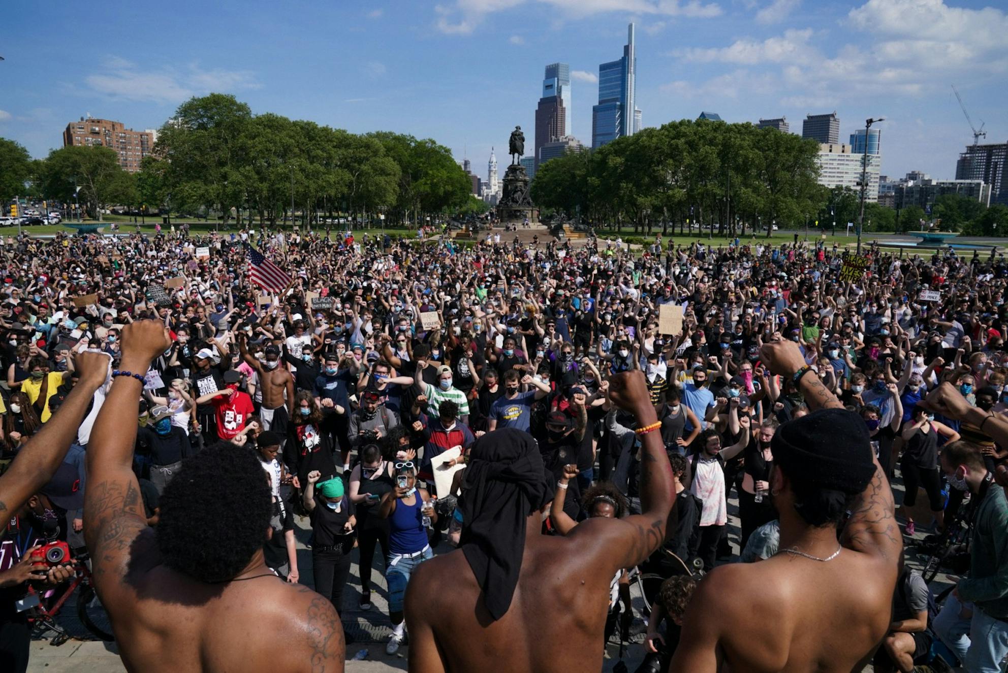 Symbolic Fists at Protest Philadelphia George Floyd Protest Fifth Day.jpg