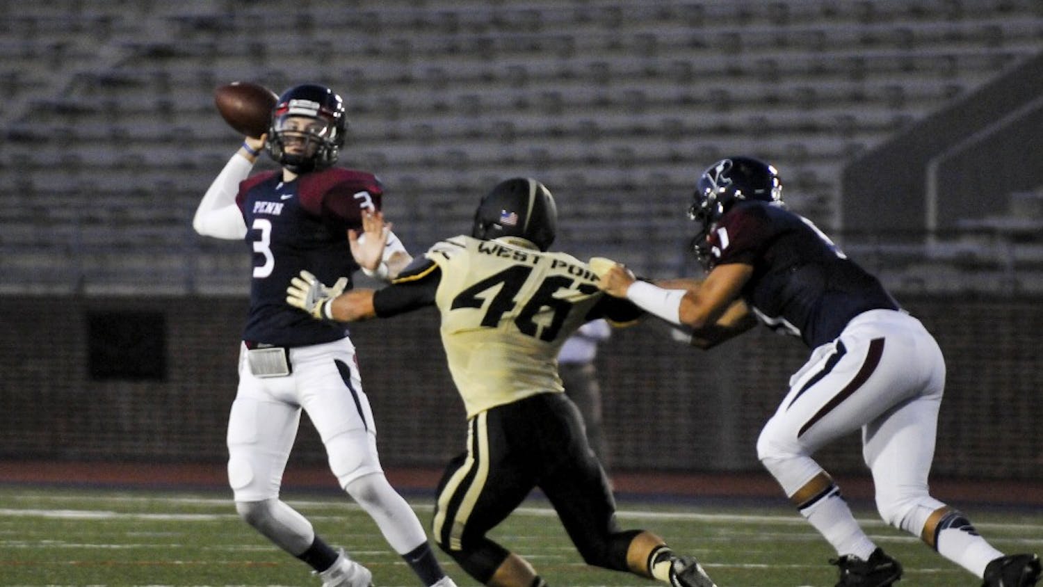 With a pair of touchdown passes, defending CSFL co-MVP and senior quarterback Mike McCurdy carried Penn sprint football to its first win over Army since 2008, breaking Todd Busler's school record for career passing yards in the process.