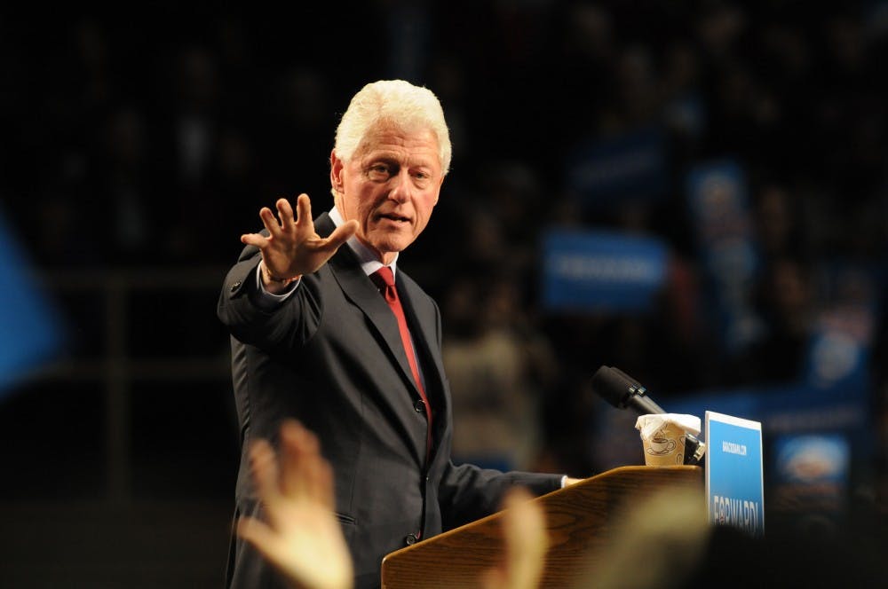 Former President Bill Clinton spoke at an Obama campaign rally in the Palestra the night before the election. Ed Rendell and Michael Nutter also delivered remarks. 