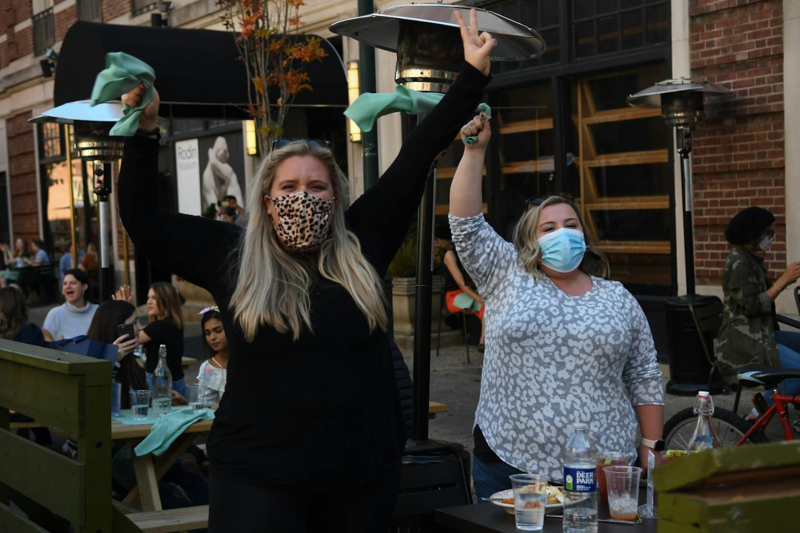 11-07-20 Penn and Philadelphia Celebrates Joe Biden Elected President of the United States Restaurant Employees Workers Cheer Outside001.jpg