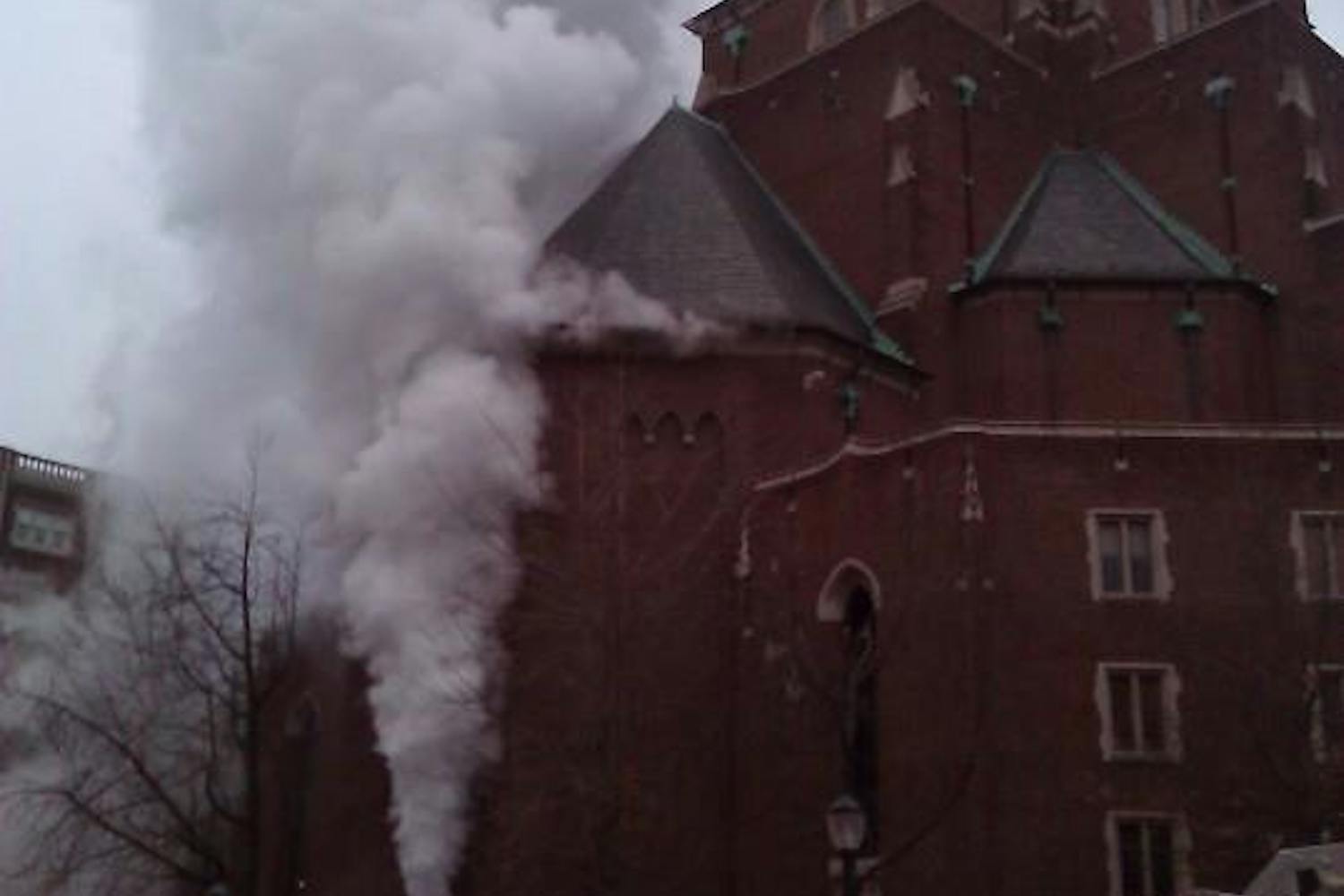 One of our readers submitted this photo of what he saw Monday afternoon: Due to pressure, a steam release valve lifted at Irvine Auditorium.