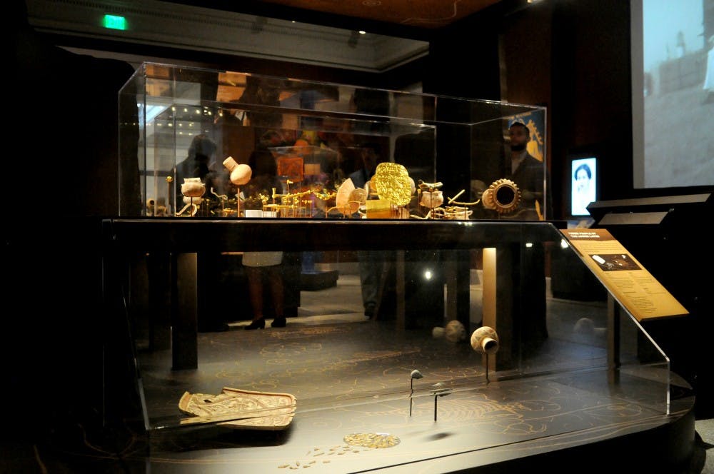 The centerpiece of the exhibition showcased gold and other objects found in a cemetery on the banks of the Rio Grande (Coclé) in Panama.