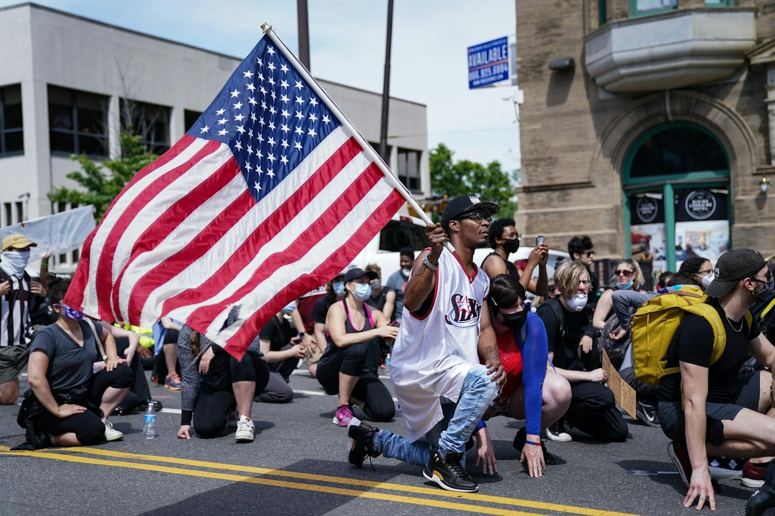Philadelphia George Floyd Protests American Flag Kneeling.jpg