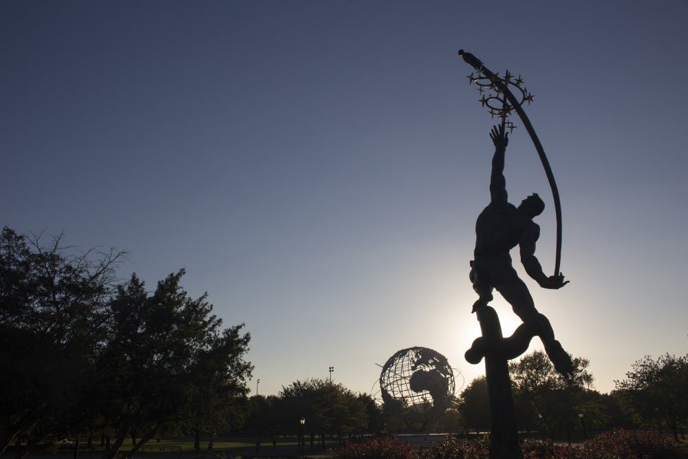 A statue in the Flushing Meadows-Corona Park in New York City, the site of two Worlds Fairs.
