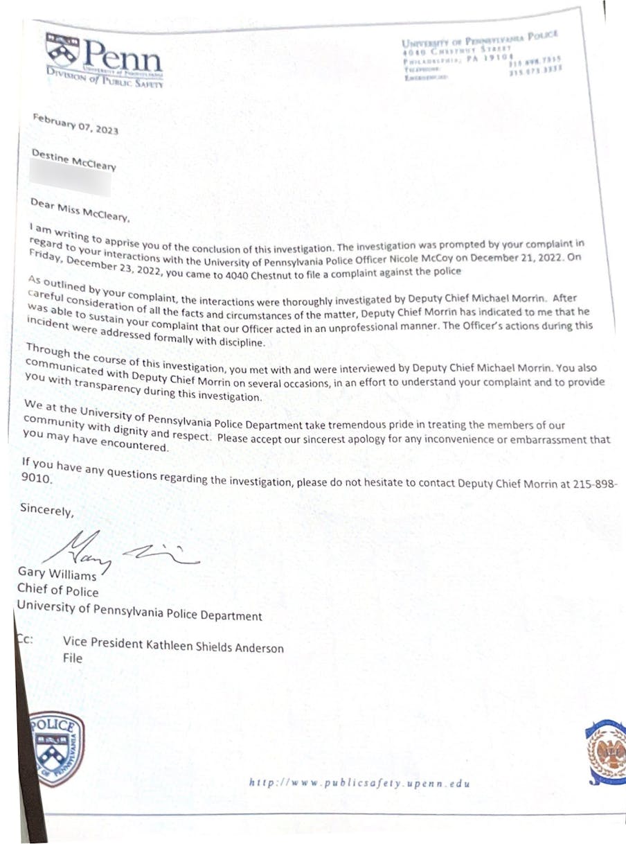 Penn Police Letter (Photo courtesy of Destine McCleary).jpg