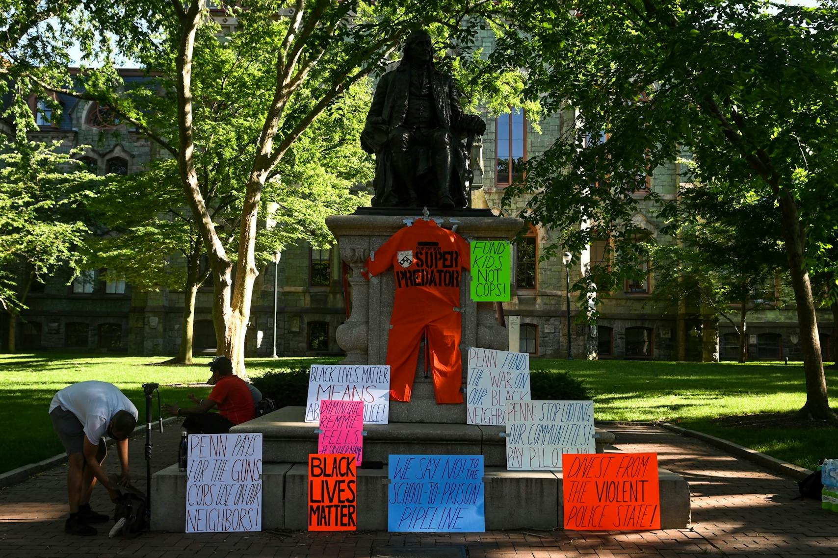 06-13-20 Penn Protest Benjamin Franklin College Hall Signs.jpg