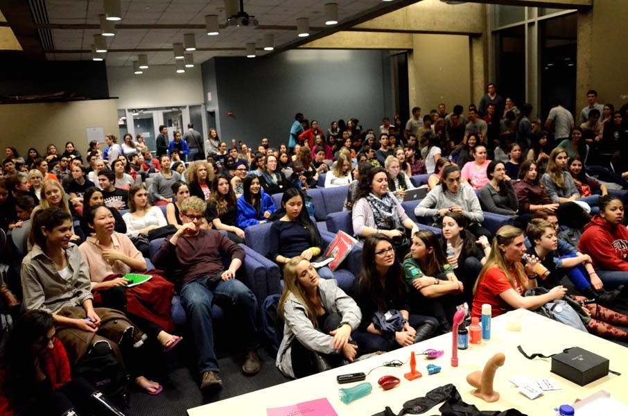 UPenn V-Day hosts a sex workshop, MOREGASM was taught by professional sexuality educators Avital and Laura, from NYC sex toy shop Babeland.