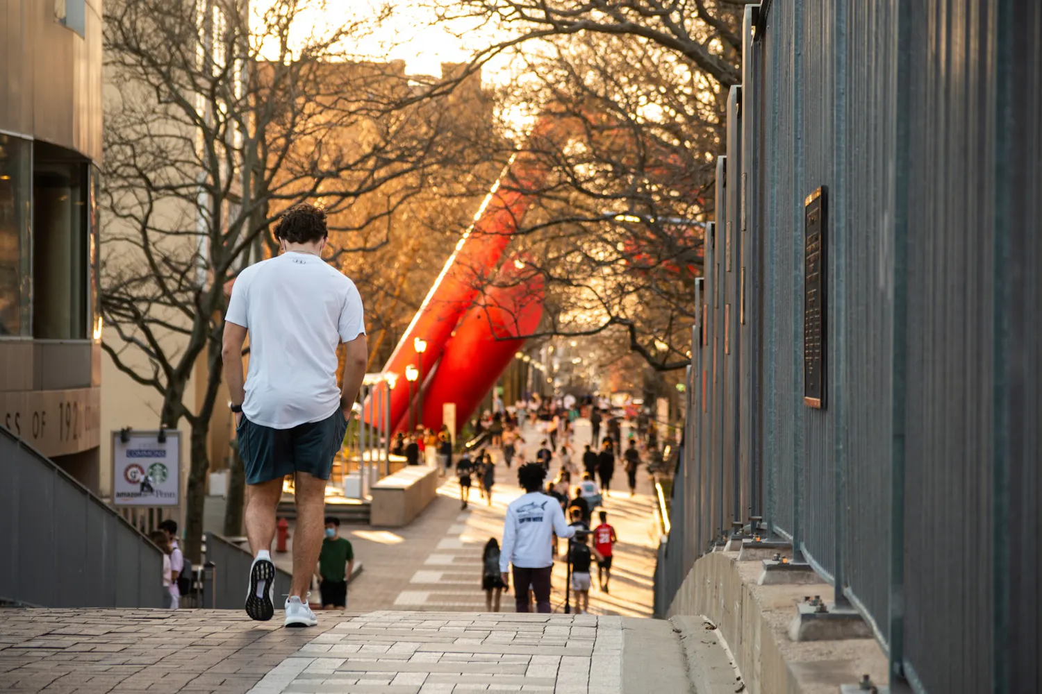 3-27-21 Locust Walk Bridge Sun Spring Mask Social Distance (Max Mester)