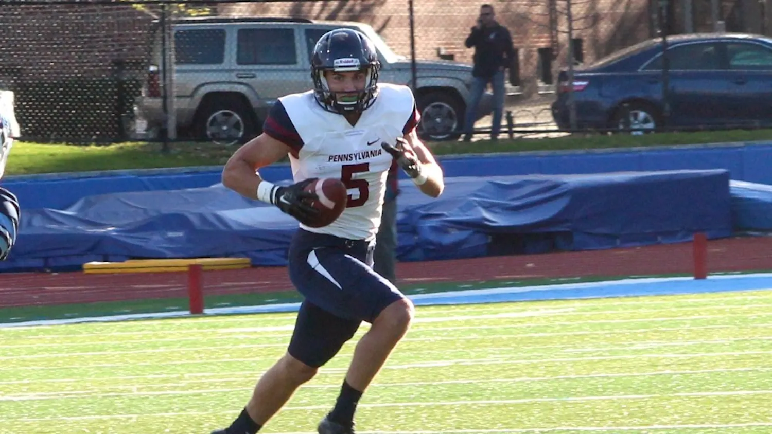 Junior wideout Justin Watson picked up a career-high 210 yards and added a touchdown in Saturday's 21-14 takedown of Brown.