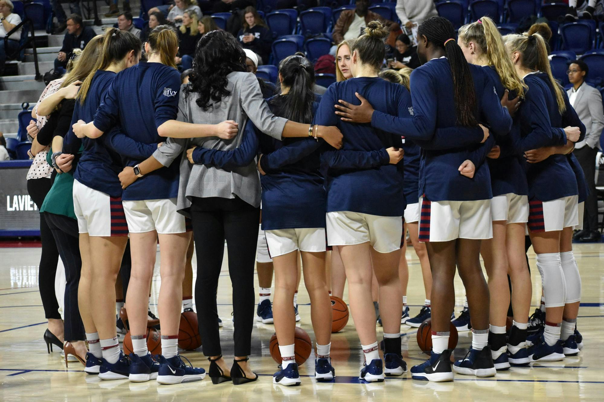 2-28-2020 Women's Basketball versus Yale huddle (Samantha Turner).JPG