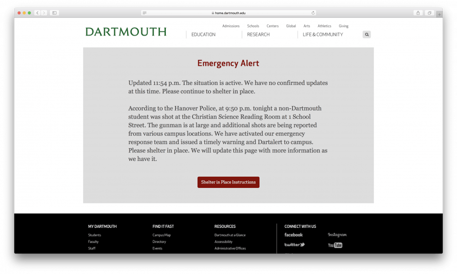 Dartmouth Active Shooting