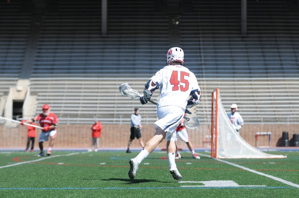 After scoring a pair of goals in Penn men's lacrosse's 13-8 loss to Maryland, freshman attackman Simon Mathias will look to keep up the momentum as the Quakers attempt to defend their undefeated conference record.