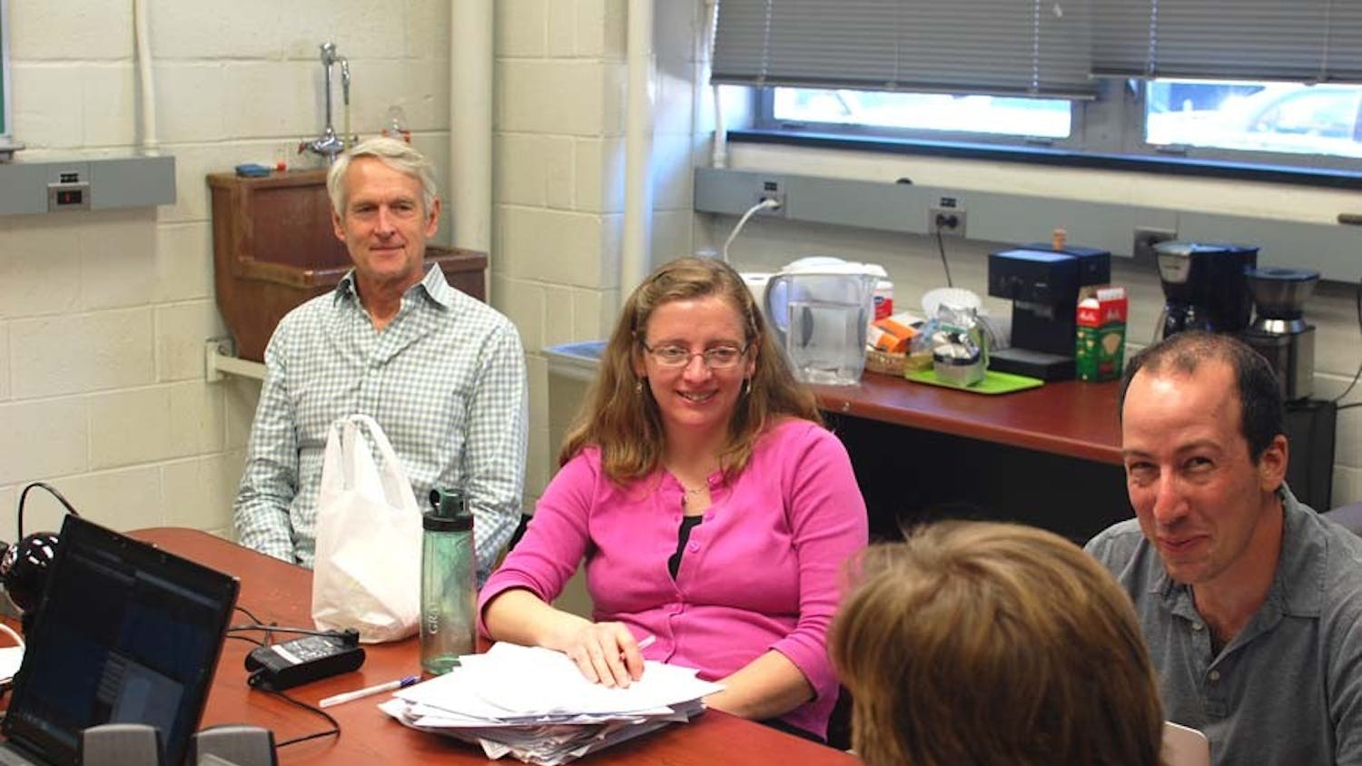 Physics profs (from left to right) Brig William, Evelyn Thomson and Elliot Lipeles helped with the discovery of the Higgs boson.