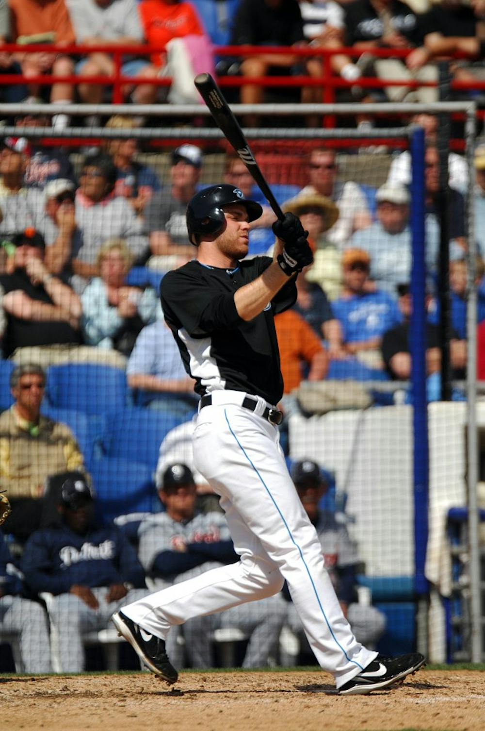 Chris Lubanski strokes a home run while playing for the Toronto Blue Jays during Spring Training in 2010. Lubanski was assigned to the AAA Las Vegas 51s and was named to the AAA All-Star Game before he tore his oblique. One year later, he was out of baseball.