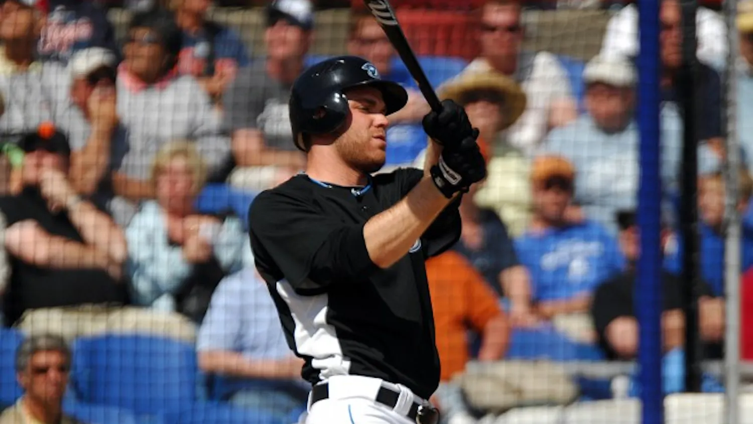 Chris Lubanski strokes a home run while playing for the Toronto Blue Jays during Spring Training in 2010. Lubanski was assigned to the AAA Las Vegas 51s and was named to the AAA All-Star Game before he tore his oblique. One year later, he was out of baseball.
