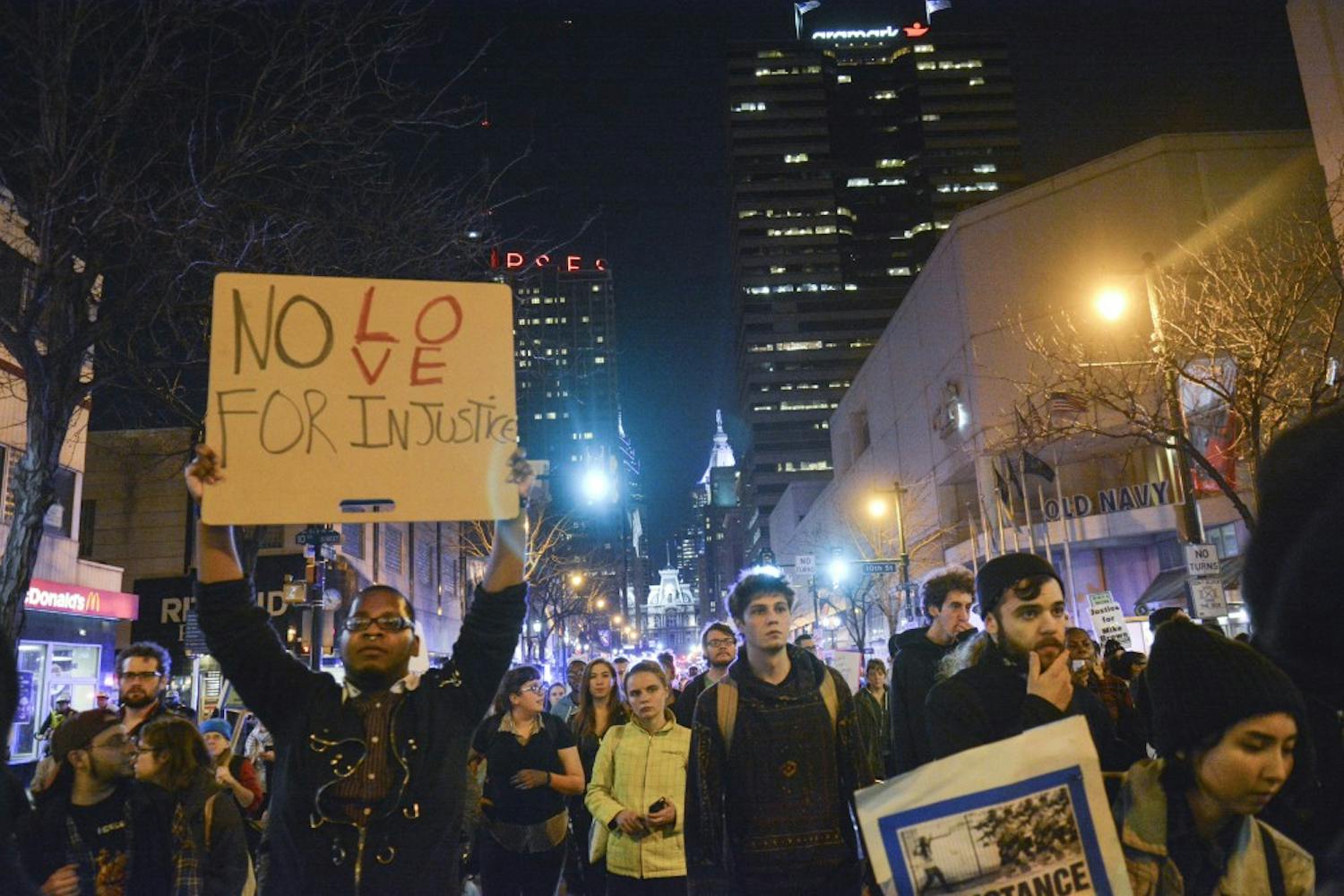 Hundreds protested in Center City on November 24, 2014 following the Ferguson, Mo. grand jury announcement.