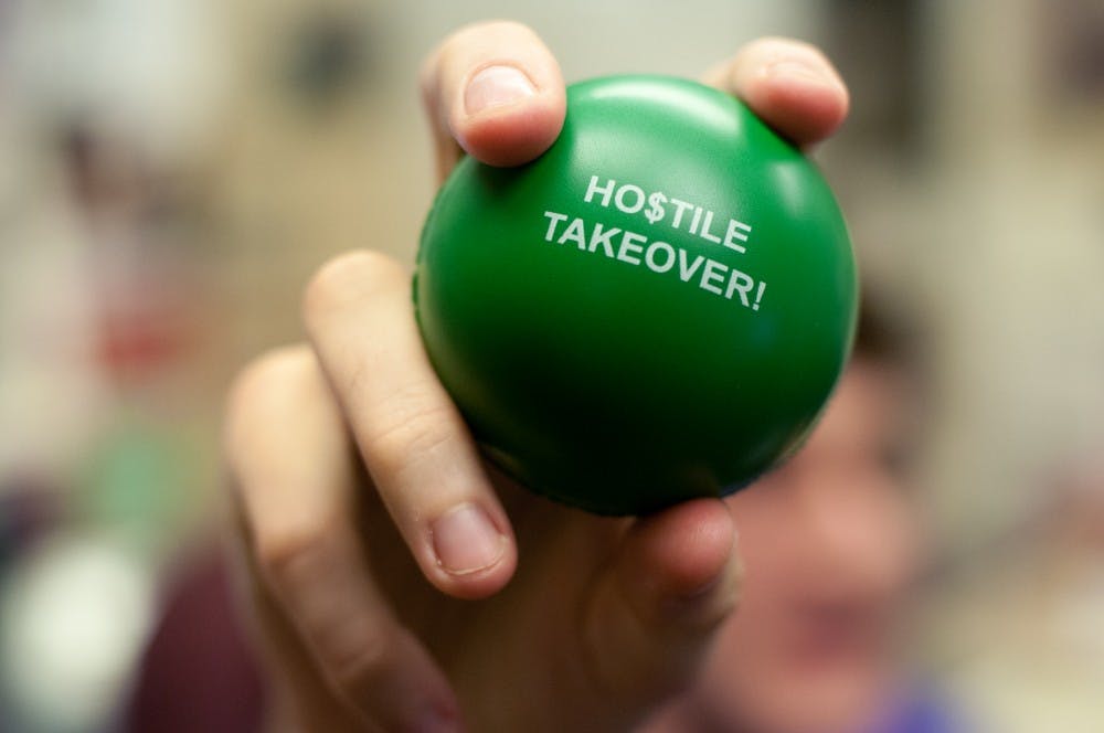 In Wharton Hostile Takeover, students use stress balls to get their targets.