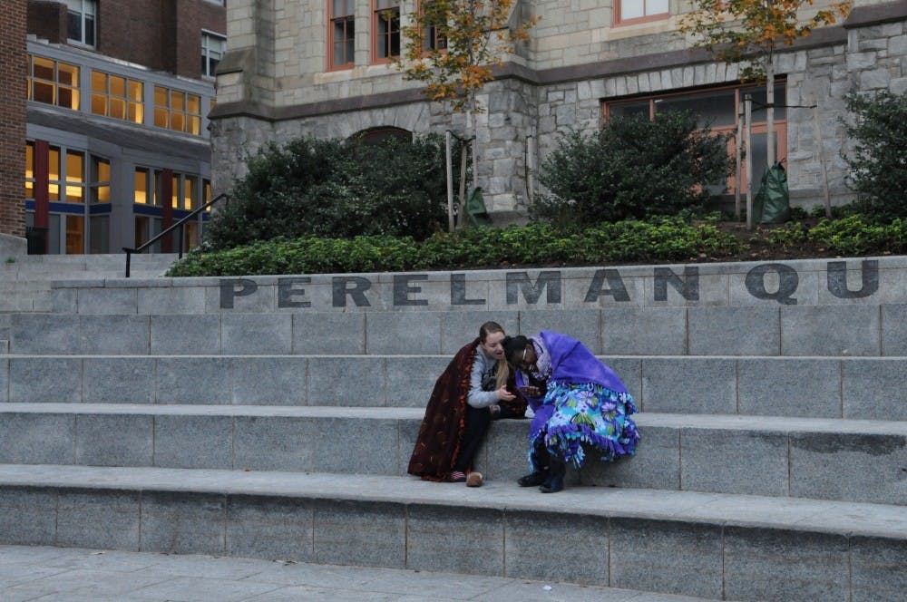 Students bundled up during a weekend chill. 