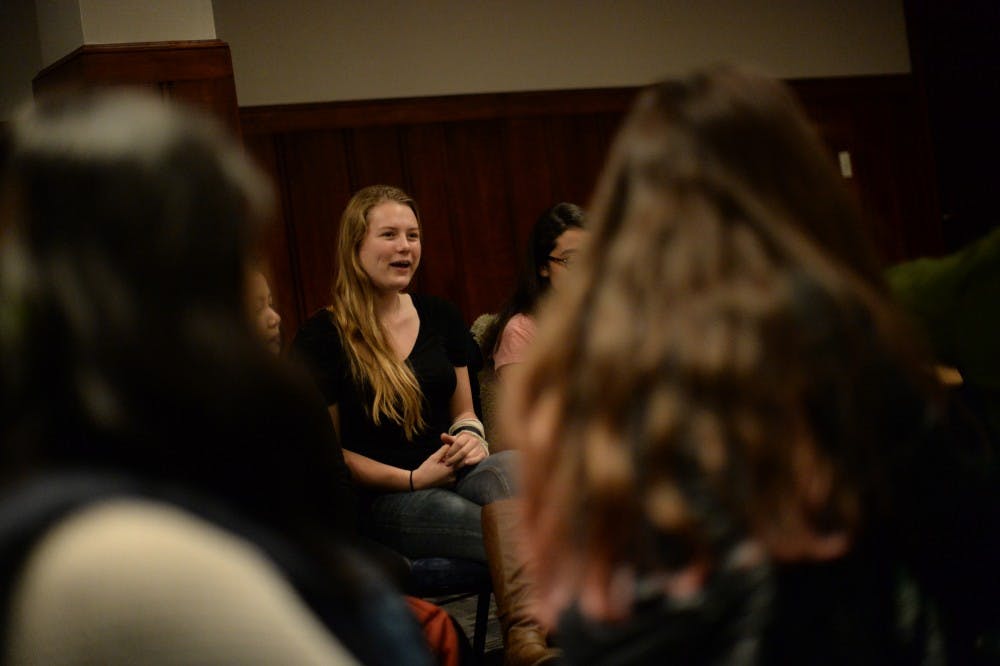 Maddie Tilyou '19 shares her eco-vision about sustainable living at the Eco-Reps meeting on Monday evening.