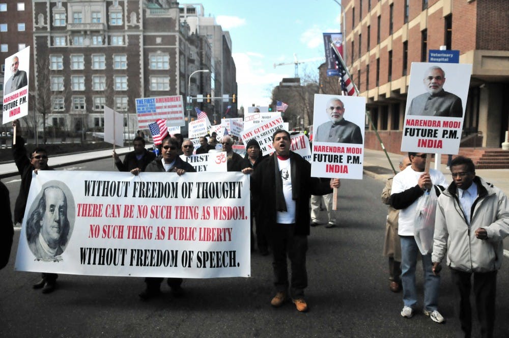 Protest at Wharton India Economic Forum by members of Americans for Free Speech