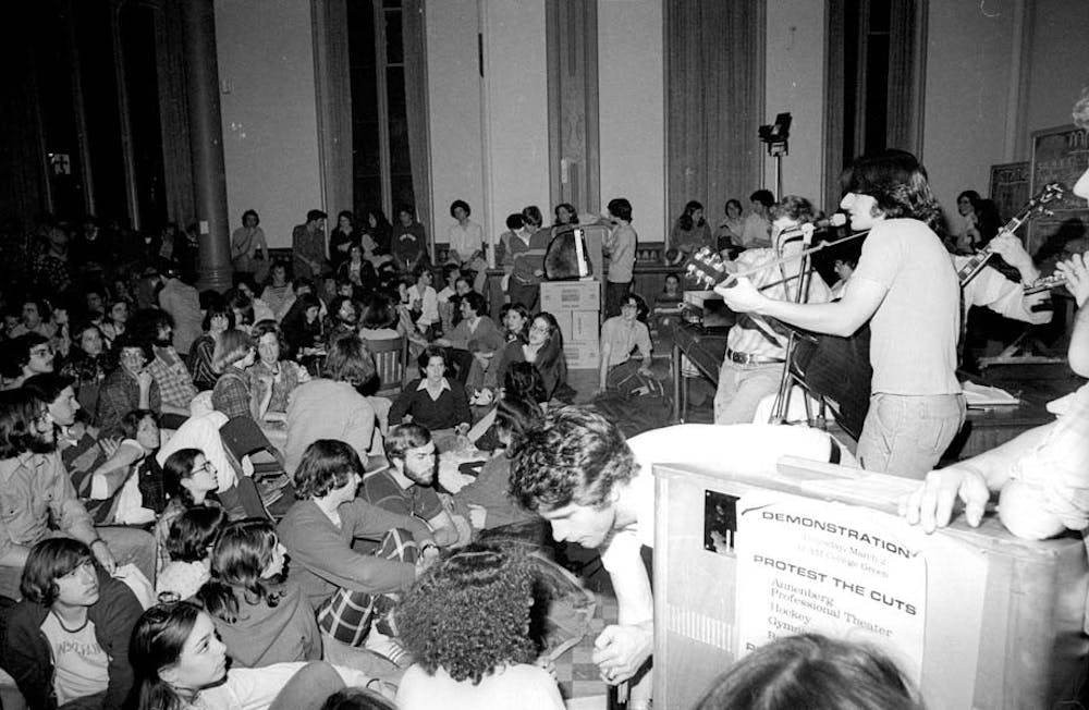 	In 1978, a group of 800 students gathered in College Hall to protest severe budget cuts that the University was planning to make for a wide variety of student programs.