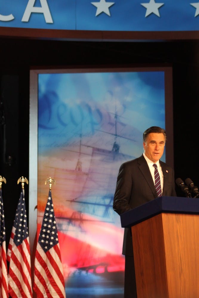	Republican nominee Mitt Romney thanks his supporters and family at his concenssion speech at the Boston Convention Center.