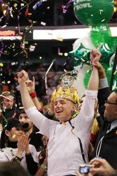Joey Chestnut is crowned Wing Bowl champion, eating a record 182 fried flappers. Philadelphia native "Gentleman" Jerry Coughlan finished in fourth place, extending the city's sporting championship drought.