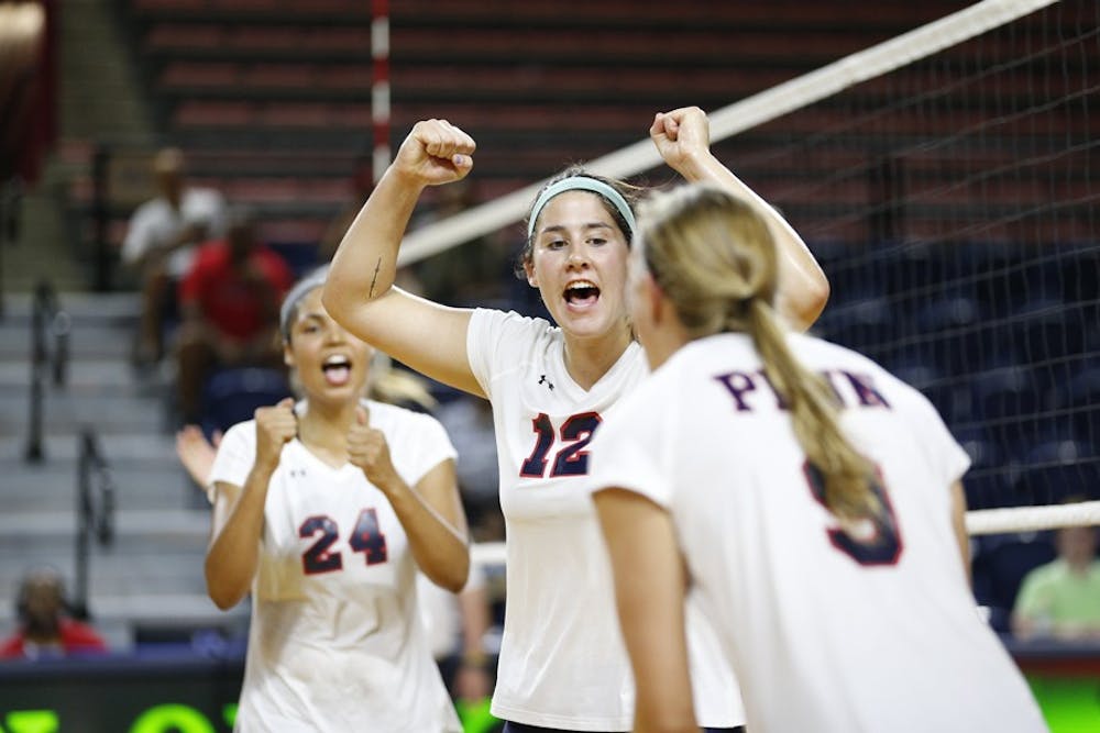 During the Penn Womens Volleyball game against Georgetown at the Palestra on Saturday, September 6th 2014 at the Palestra. (Photo by Brian Garfinkel)