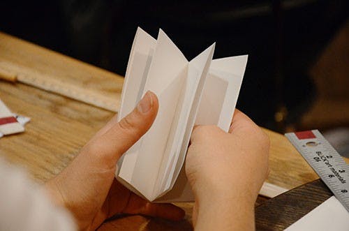 On Wednesday night, the Kelly Writer's House hosted a Bookbinding Workshop lead by Henry Steinberg,a 2013 College graduate. Participants learned the art of bookingbinding from Steinberg and his "No Good Guide to Basic Bookbinding" and left with four handmade books. 